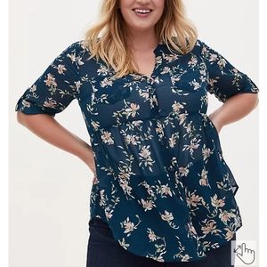 Torrid Teal Floral Chiffon Babydoll Tunic Size 3